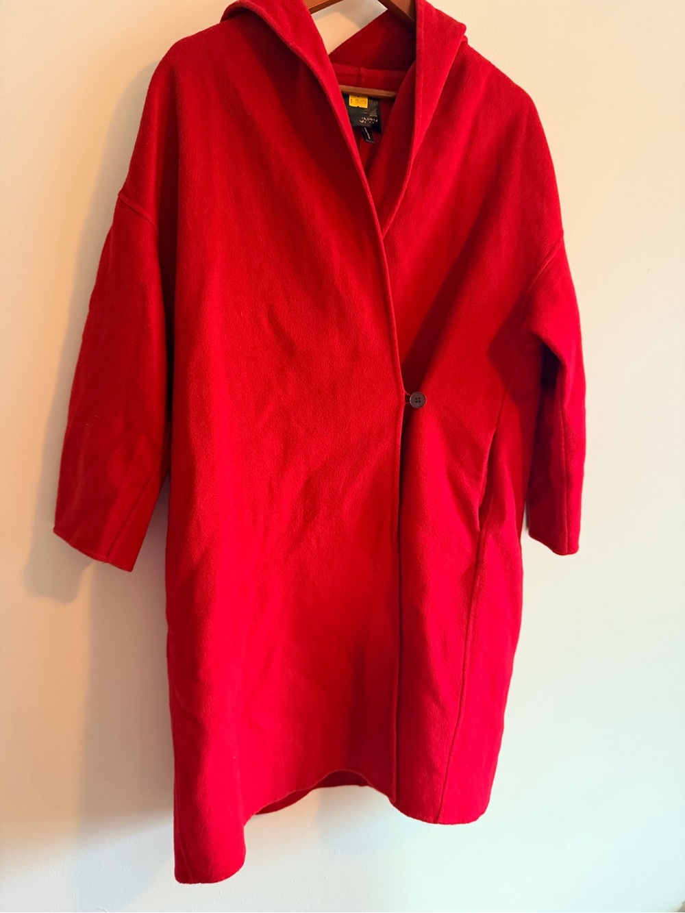 JNBY Denmark Red Hooded Wool Blend Coat S Oversized Minimalist Avant-Garde Luxur - Picture 2 of 9